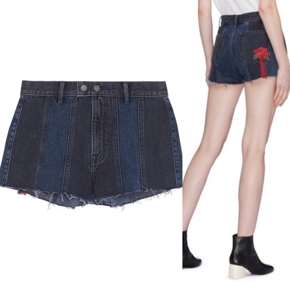 GRLFRND'CINDY' ROSE EMBROIDERED PANELLED DENIM SHORTS - Picture 14 of 16